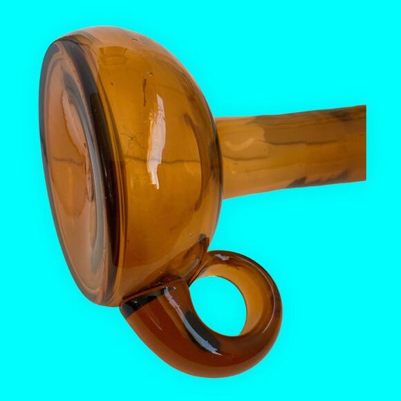 VTG MCM Amber Art Glass Pitcher Ewer Jug Vase Stretch Long Neck 10.5” x 5.5” - Picture 3 of 8